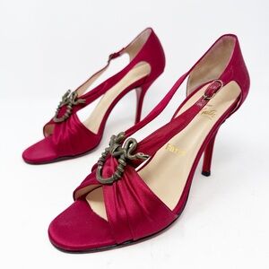 Christian Louboutin Drapo Rousso Satin Snake Buckle Heels Womens EU 39.5